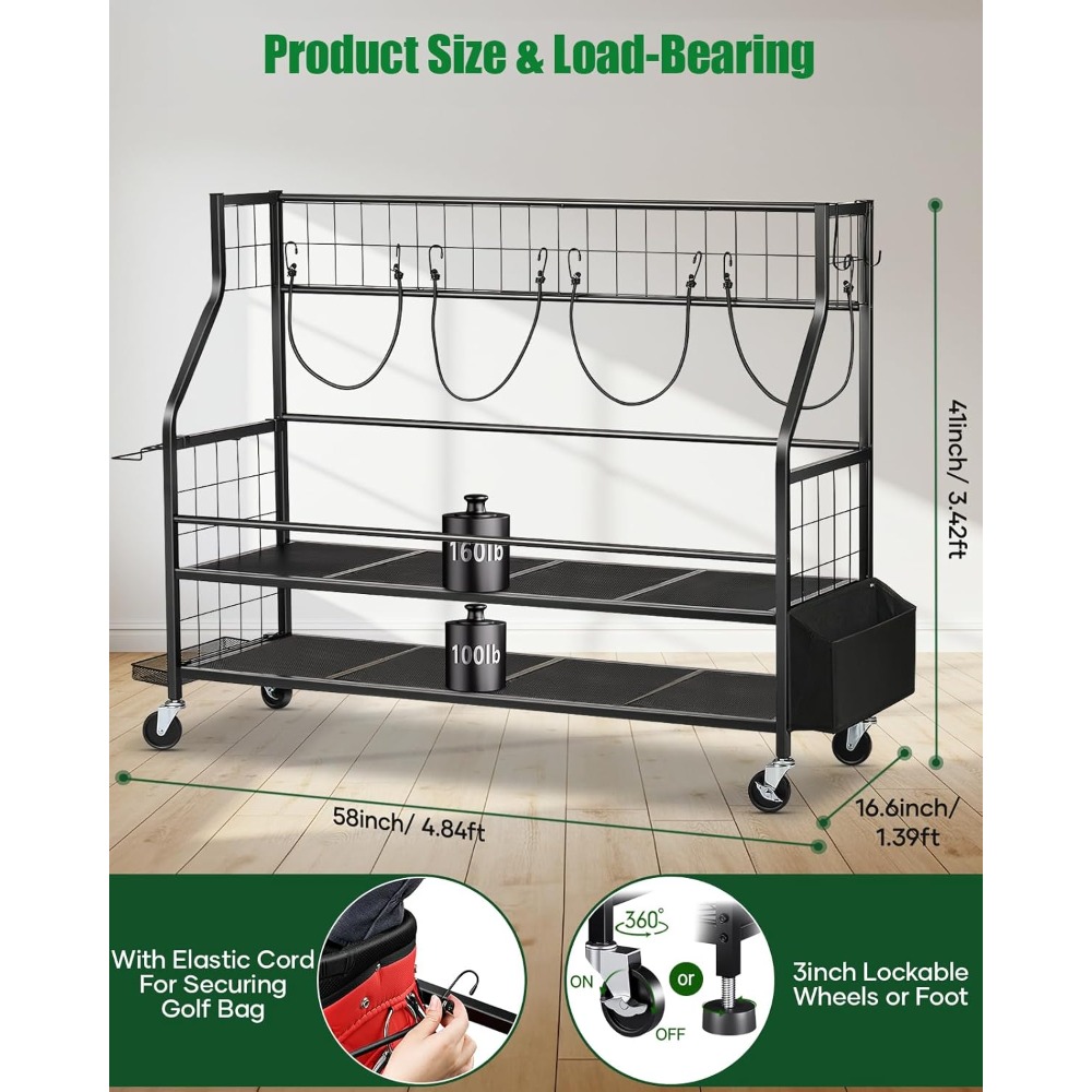 Golf Equipment Organizer For Garage - Suporte de Armazenamento para Bolsa de