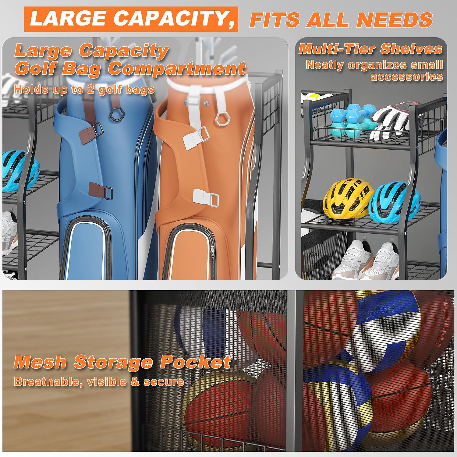 Organizador de Sacolas de Golf - Golf Equipment Organizer For Garage avaliação e preço